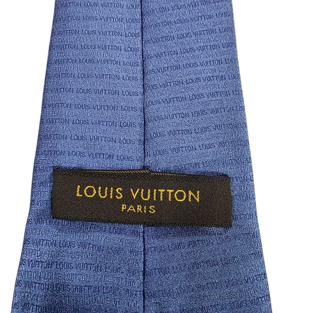 LOUIS‎ VUITTON Blue Silk Monogram Logo Mens Tie Luxury Designer Business Suit